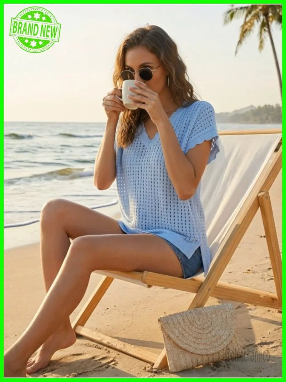 Crochet V Neck Cap Sleeve Sweater Vest - Lightweight Knit Beach Top